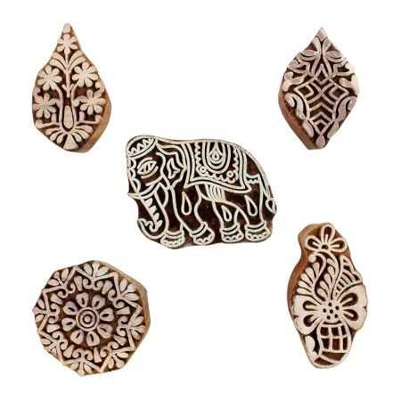 Set of 5 Piece New Mix Wooden Printing Blocks